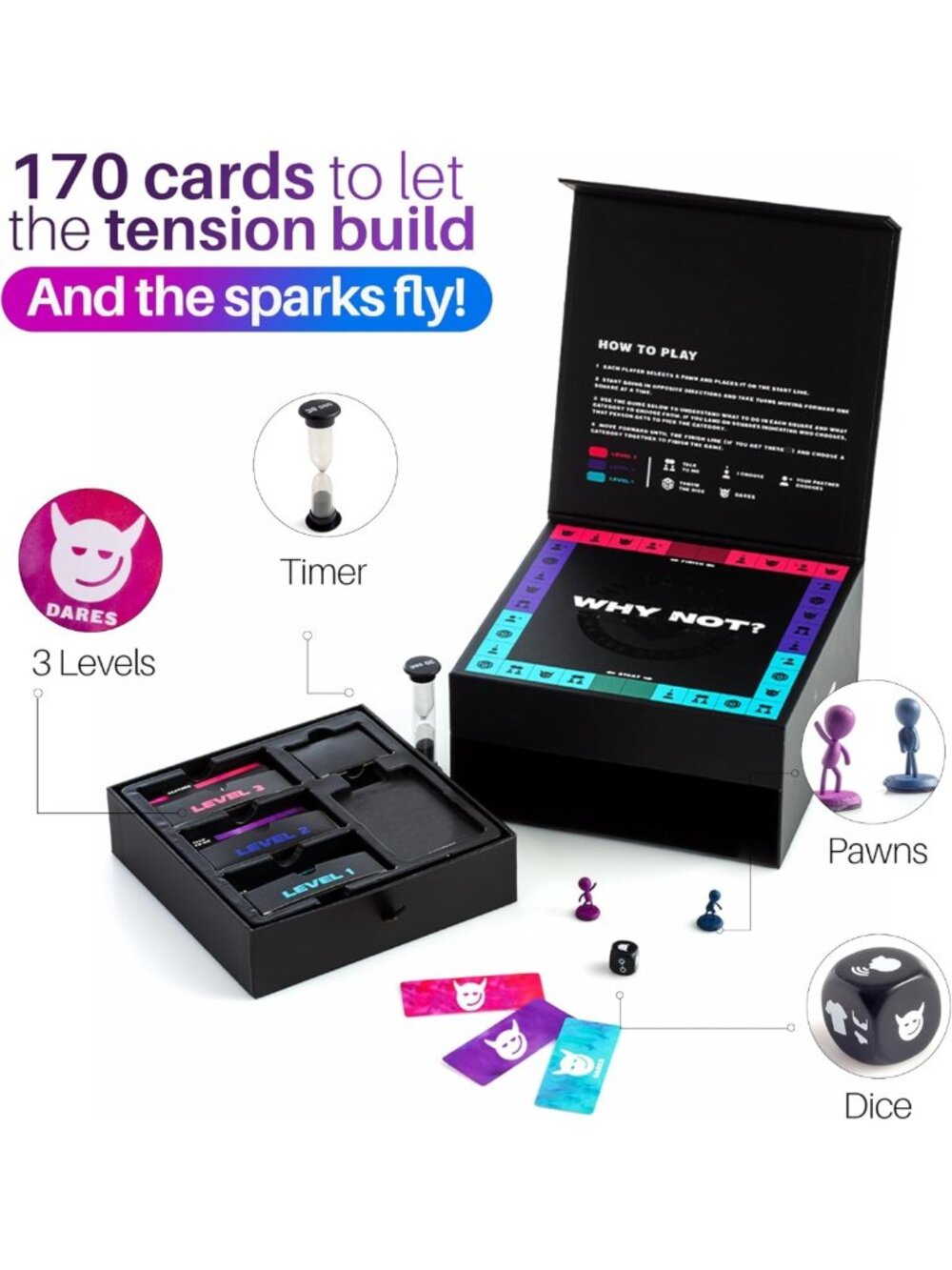 Fun Romantic Couples Board Game - 170 Conversation Cards & Dares for 2 Players - Picture 3 of 9